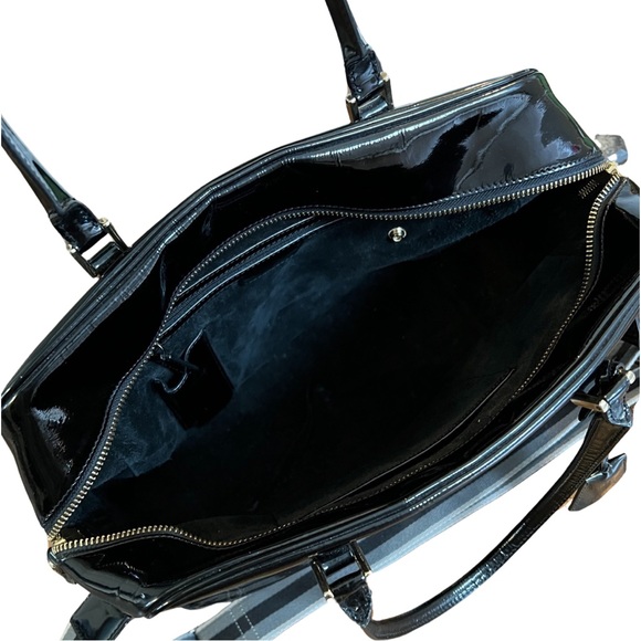 ANYA HINDMARCH BLACK PATENT LEATHER CARKER SATCHEL WITH DETACHABLE X-BODY STRAP - Picture 7 of 9